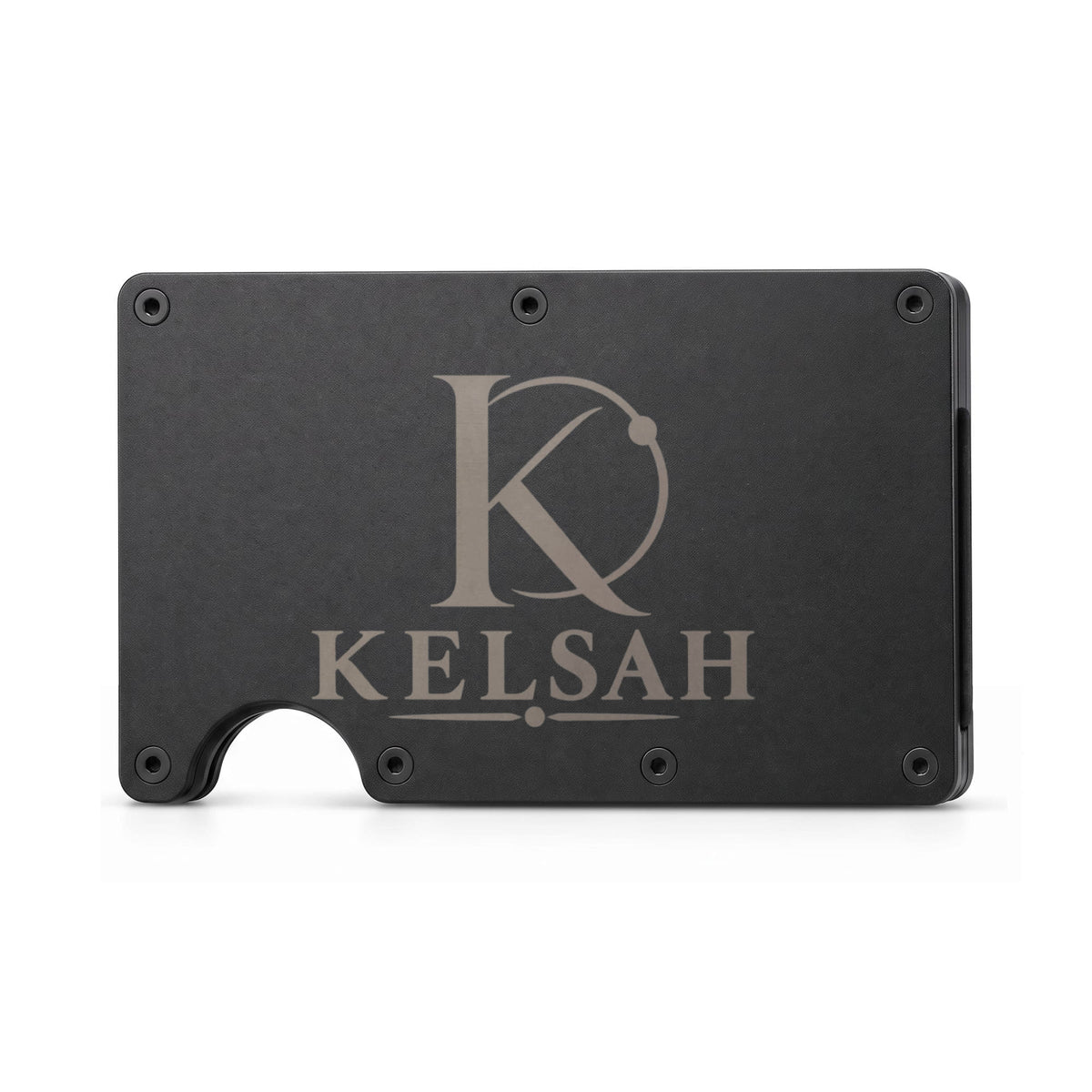 Black Engraved Metal Wallet with Kelsah logo